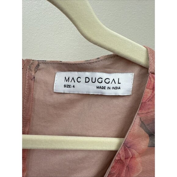 Mac Duggal Side 4 Pink Floral A9151 Long Sleeve V Neck Cut Out Mesh Mini Dress - Picture 11 of 11